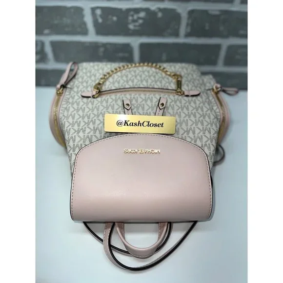 Michael Kors MK Jet Set Item Medium Chain Backpack -Powder Blush Multi - Picture 11 of 12